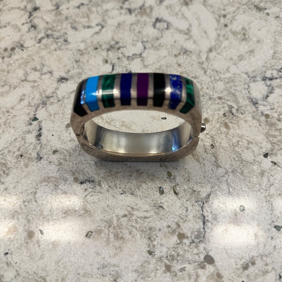 Multicolor Inlay Silver Band - Picture 3 of 12